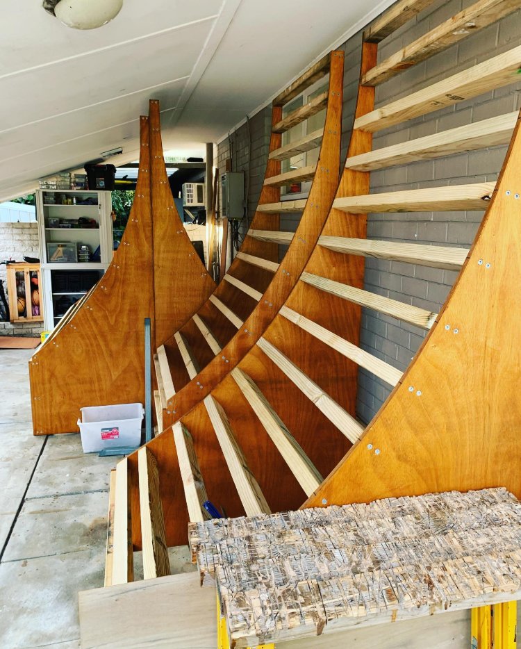 Skate ramp being built in the workshop